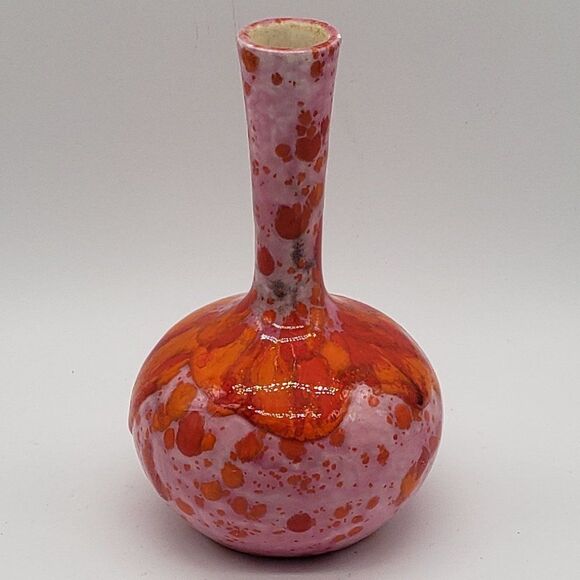𝅺Signed MCM Pink Orange Red Lava Glaze Art Pottery Bud Vase - Picture 12 of 14